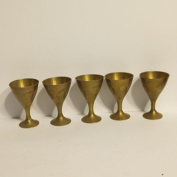 Set of Five Vintage Mini Brass Goblets - Picture 2 of 7
